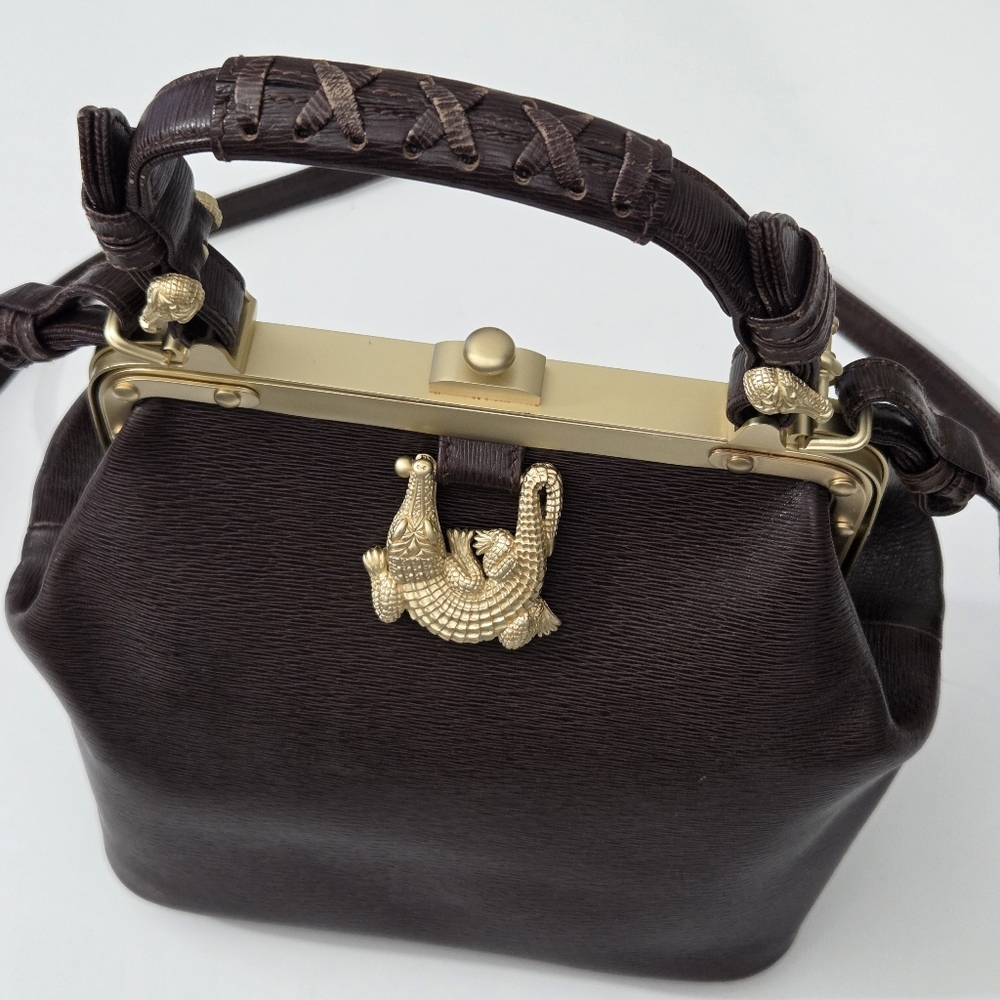 BARRY KIESELSTEIN CORD BROWN LEATHER TROPHY SATCHEL BAG ALLIGATOR FEET - Picture 4 of 16